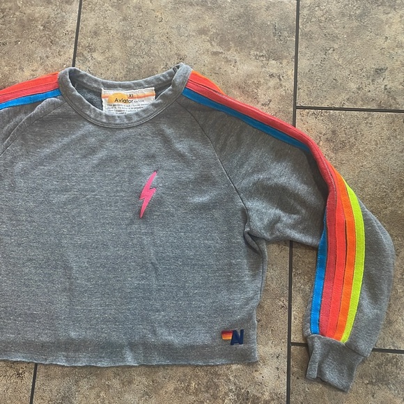 Aviator Nation Cropped Stripped Crewneck XL Made in USA🇺🇸 - Picture 4 of 13